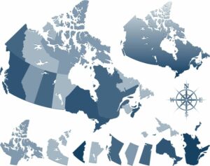 provinces of Canada map blue compass | permanent residency in Canada